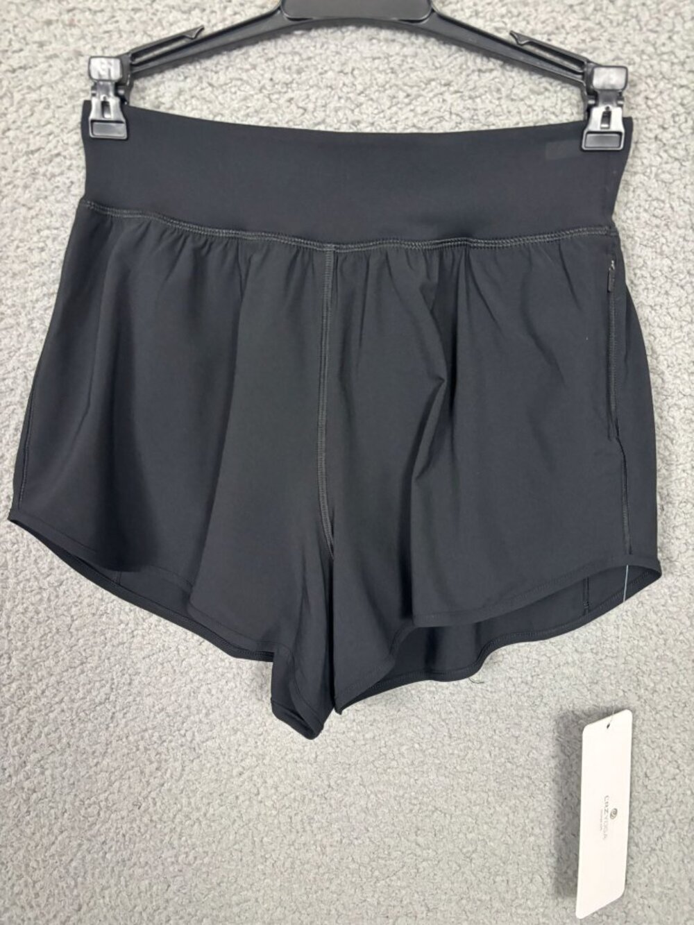 CRZ YOGA Women's Running/ Workout Shorts Mesh Dry Zipper Pocket Black XS NWT's.